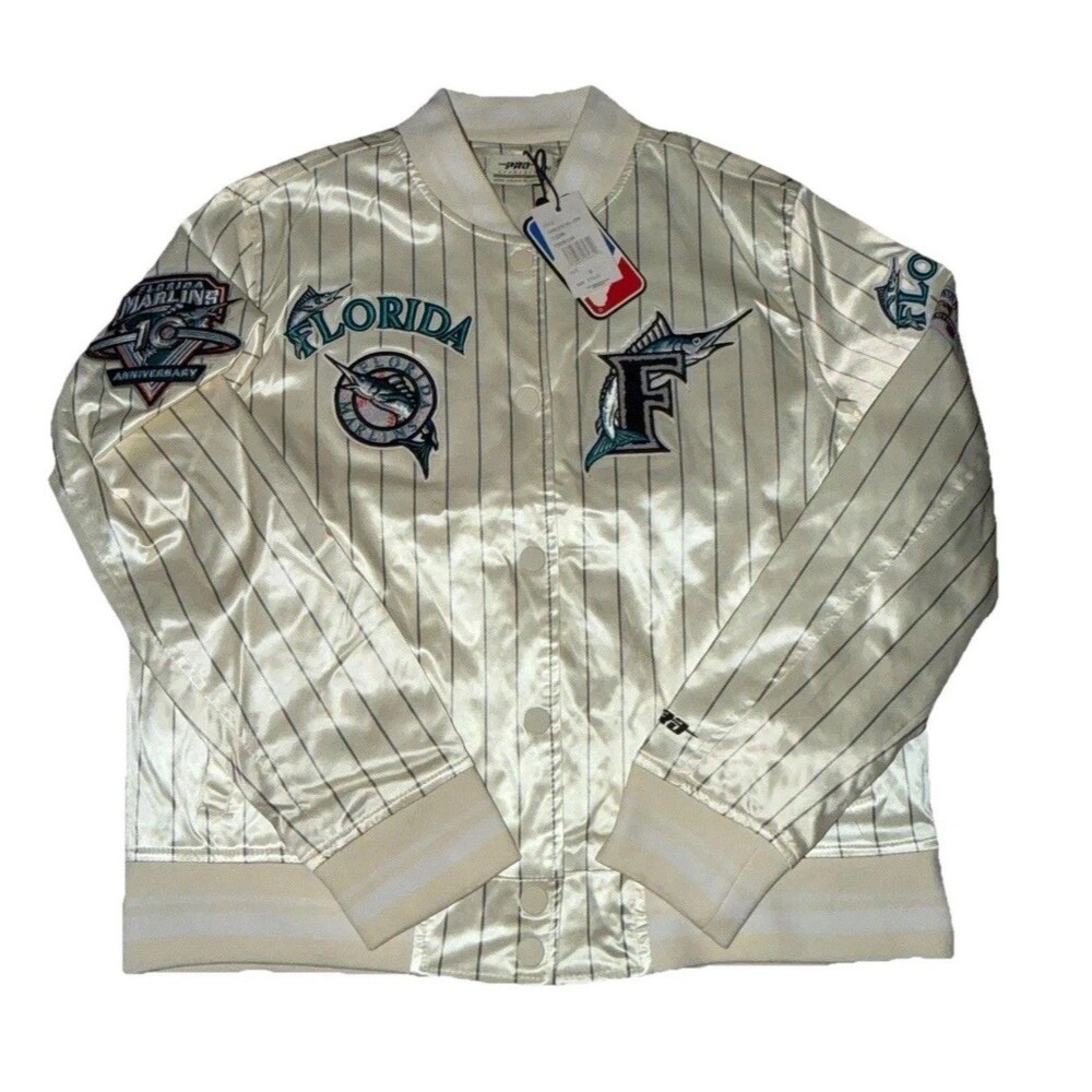 PRO STANDARD MIAMI MARLINS MENS M CREAM RETRO CLASSIC SATIN LIGHT WEIGHT JACKET
